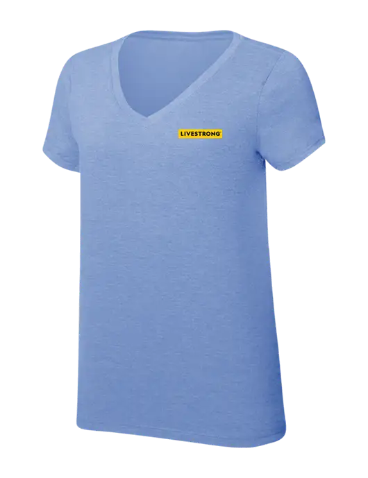 Womens Simply Soft V-Neck Maritime Frost 4.5oz  Poly/Combed Ring Spun Cotton T-Shirt w/LIVESTRONG Logo