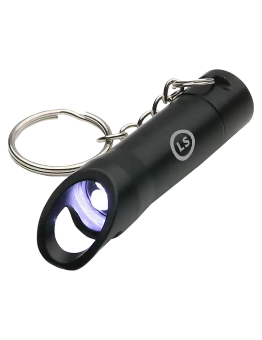 Black Pocket LED Flashlight with Bottle Opener & Keychain w/LS Circle Logo