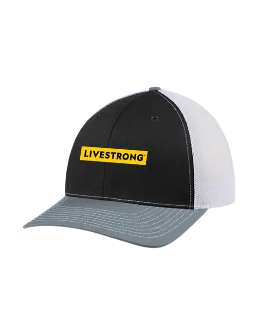 Richardson Adjustable Snapback Original 112 Trucker Cap Black/Light Heather Grey/White Mesh w/LIVESTRONG Logo