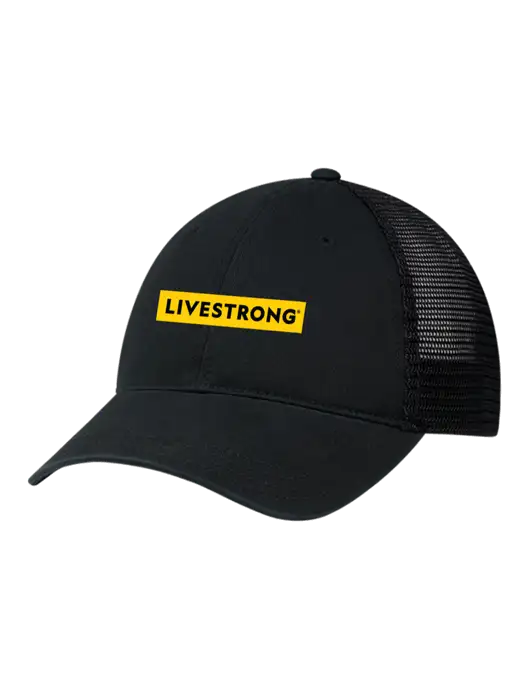 Richardson 111 Garment Washed Trucker Cap Black w/Black Mesh w/LIVESTRONG Logo