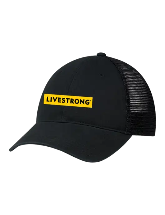 Richardson 111 Garment Washed Trucker Cap Black w/Black Mesh w/LIVESTRONG Logo