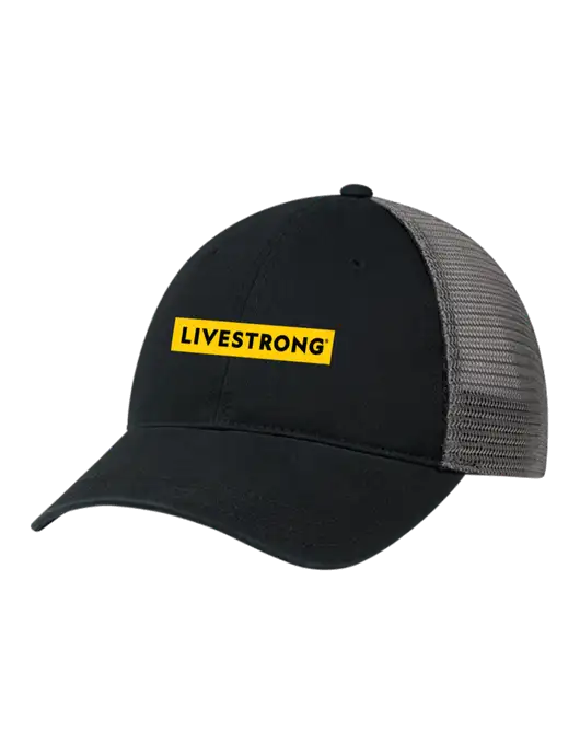 Richardson 111 Garment Washed Trucker Cap Black w/Charcoal Mesh w/LIVESTRONG Logo