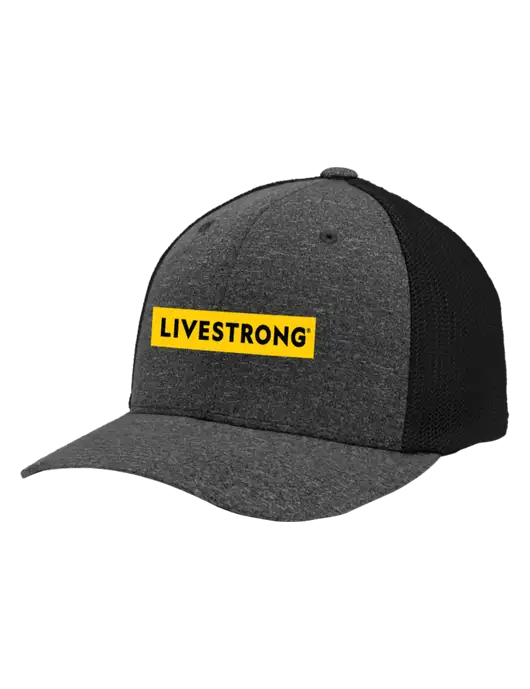 Flexfit Black/Dark Charcoal Heather Melange Mesh Back Trucker Cap w/LIVESTRONG Logo