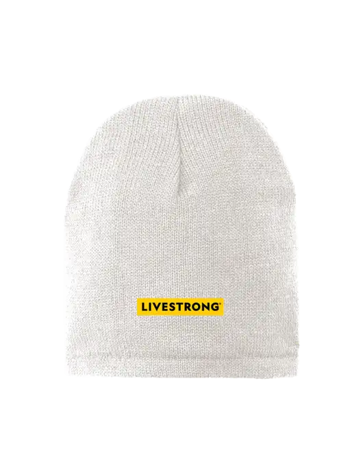 White Fleece-Lined Beanie Cap w/LIVESTRONG Logo