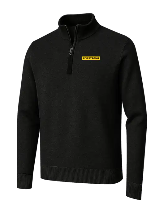 Brooks Brothers Black Washable Merino Birdseye 1/4-Zip Sweater w/LIVESTRONG Logo