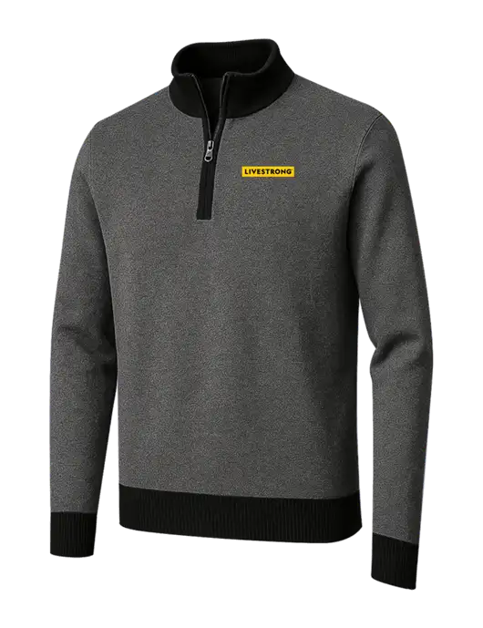 Brooks Brothers Black/Dark Grey Washable Merino Birdseye 1/4-Zip Sweater w/LIVESTRONG Logo