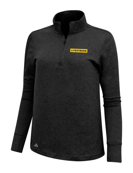 Adidas Black Melange Womens 3 Stripes Quarter Zip Sweater w/LIVESTRONG Logo