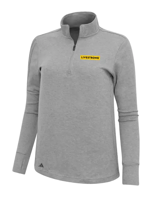 Adidas Light Grey Melange Womens 3 Stripes Quarter Zip Sweater w/LIVESTRONG Logo