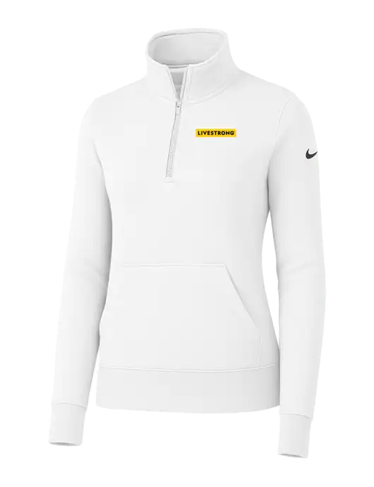 Nike Womens White Club Fleece Sleeve Swoosh 1/2-Zip w/LIVESTRONG Logo