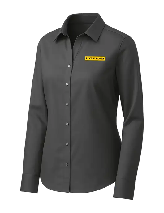 Brooks Brothers Womens Dark Grey Wrinkle-Free Stretch Pinpoint Shirt w/LIVESTRONG Logo