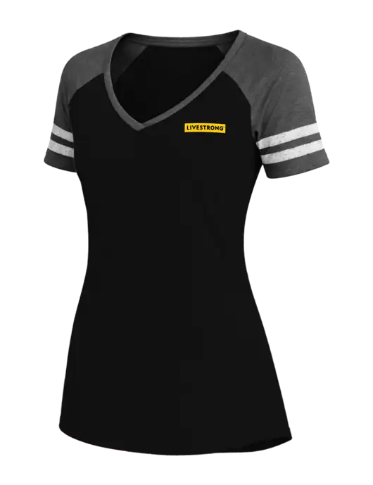 Womens Black/Charcoal Heather V-Neck Game Tee w/LIVESTRONG Logo