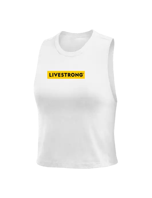 BELLA+CANVAS Womens White Racerback Crop Tank  w/LIVESTRONG Logo