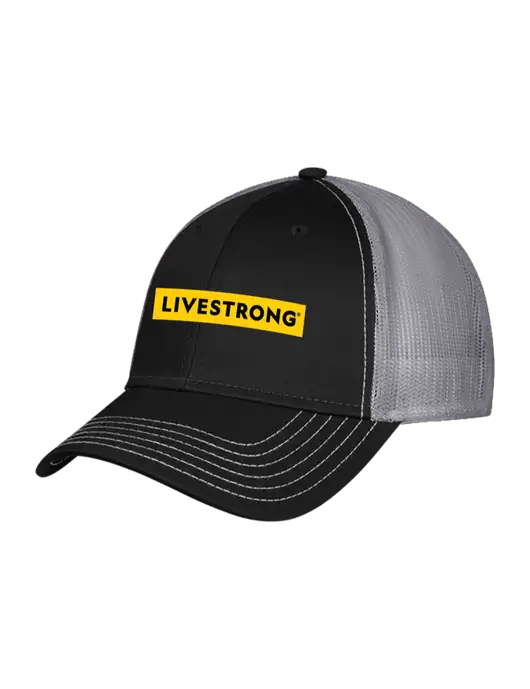 Black/Medium Dark Grey Mesh Trucker Cap Snap Back w/LIVESTRONG Logo