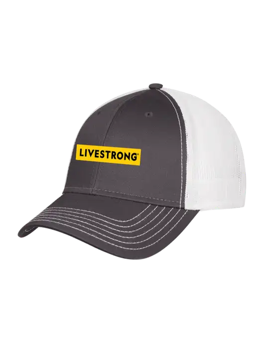 Dark Grey/White Mesh Trucker Cap Snap Back w/LIVESTRONG Logo
