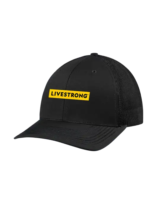Richardson Adjustable Snapback Original 112 Trucker Cap Black w/Black Mesh w/LIVESTRONG Logo
