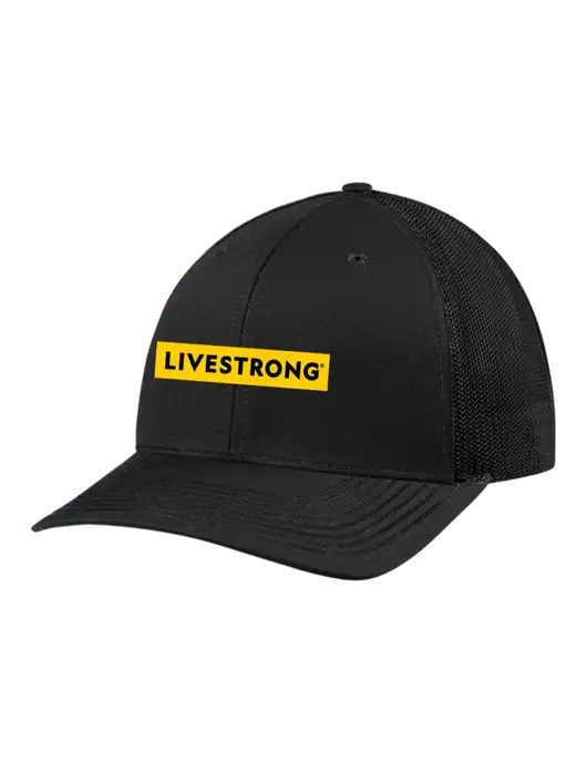 Richardson Adjustable Snapback Original 112 Trucker Cap Black w/Black Mesh w/LIVESTRONG Logo