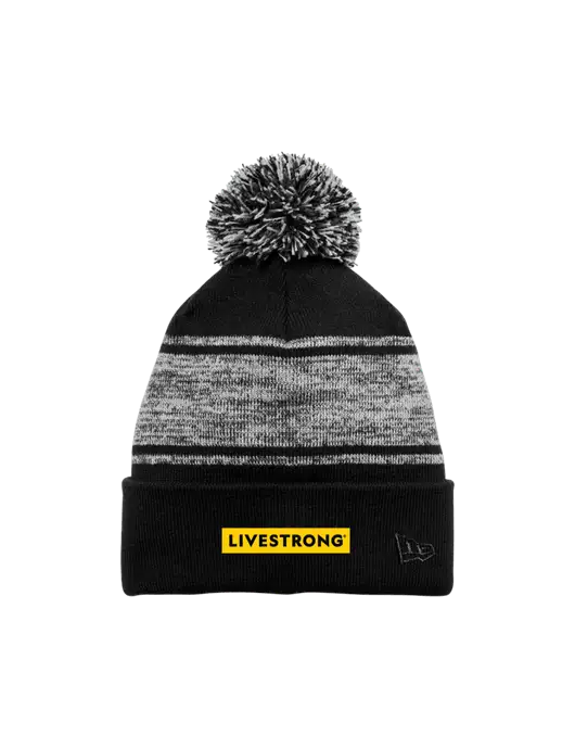 New Era Black/Charcoal Knit Chilled Pom Beanie w/LIVESTRONG Logo