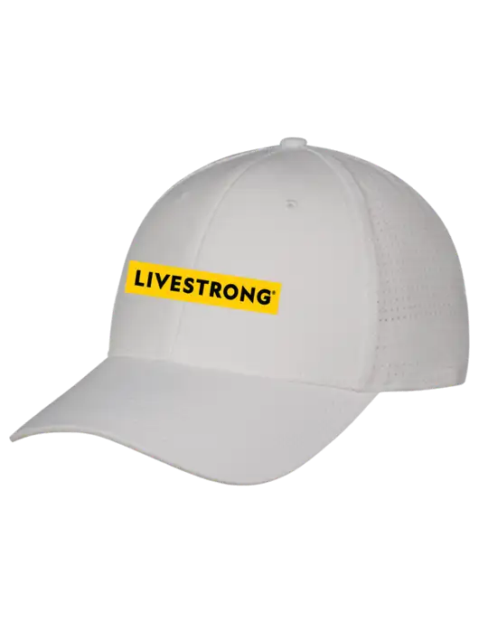 White Performance Stretchable Cap Hook & Loop w/LIVESTRONG Logo