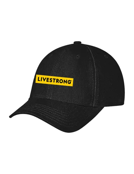 Black Structured Soft Snap Closure Hook & Loop Cap w/LIVESTRONG Logo