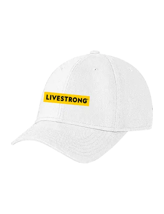 White Structured Soft Snap Closure Hook & Loop Cap w/LIVESTRONG Logo