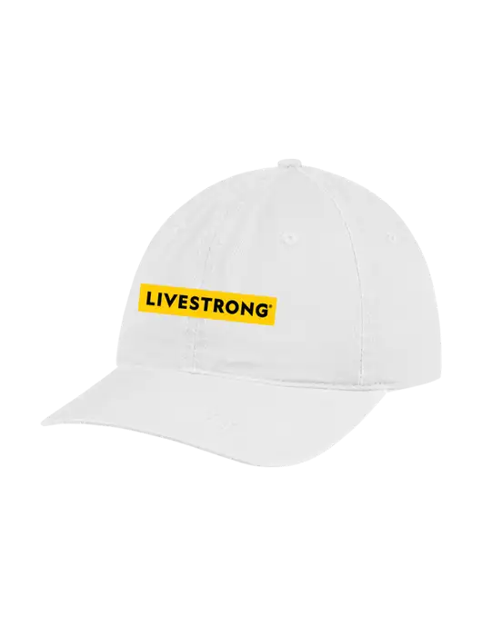 Garment Washed Unstructured Twill White Cap w/LIVESTRONG Logo