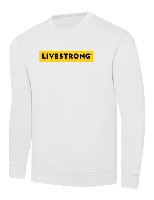 White 7.8 oz Ring Spun Crew Sweatshirt w/LIVESTRONG Logo