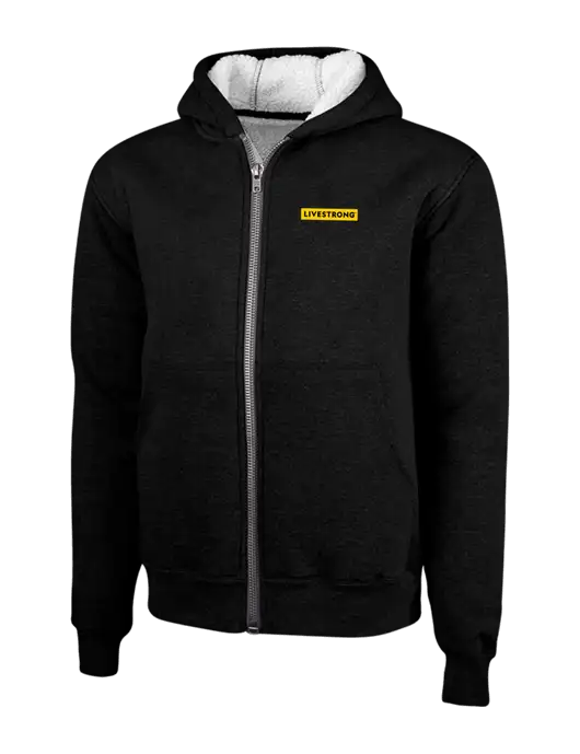 Cornerstone Black Heavyweight Sherpa Lined Hooded Fleece Jacket w/LIVESTRONG Logo
