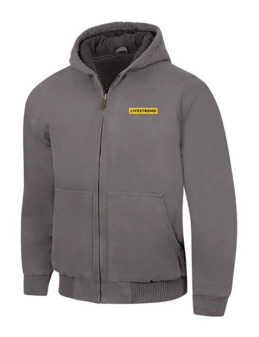 CornerStone Medium Grey Washed Duck Cloth Insulated Hooded Work Jacket w/LIVESTRONG Logo