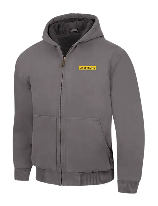 CornerStone Medium Grey Washed Duck Cloth Insulated Hooded Work Jacket w LIVESTRONG Logo