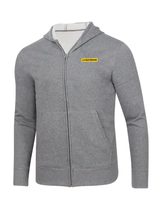 Full Zip Medium Grey Heather Hooded Sweatshirt w LIVESTRONG Logo