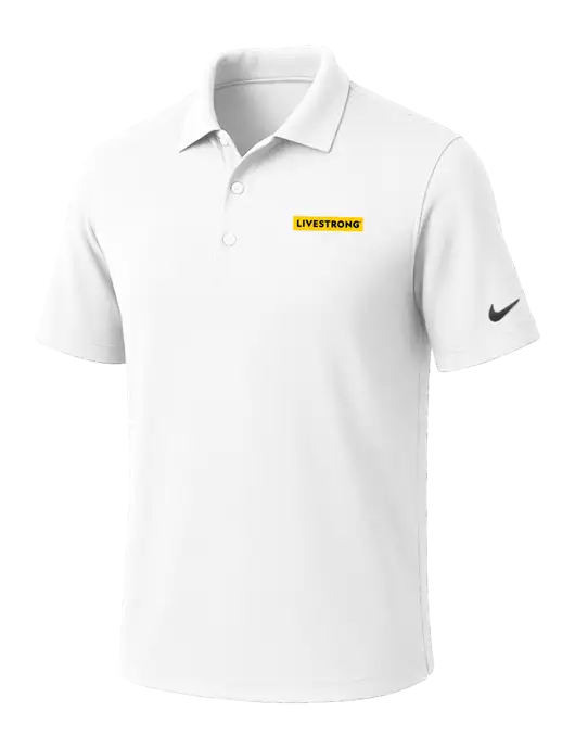 NIKE White Dri-Fit Micro Pique Polo w/LIVESTRONG Logo