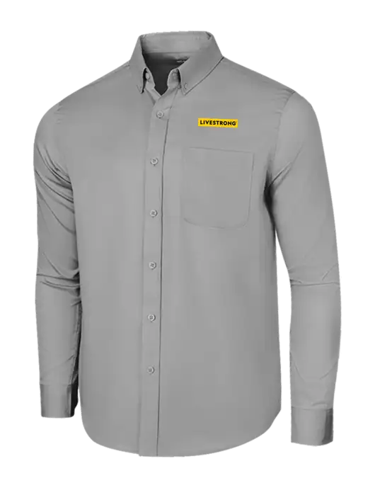 Long Sleeve Light Grey Superpro React Twill Shirt w/LIVESTRONG Logo