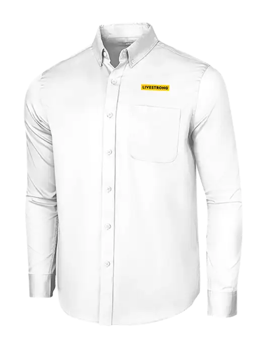 Long Sleeve White Superpro React Twill Shirt w/LIVESTRONG Logo