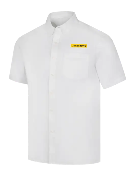Short Sleeve White Superpro React Twill Shirt w/LIVESTRONG Logo