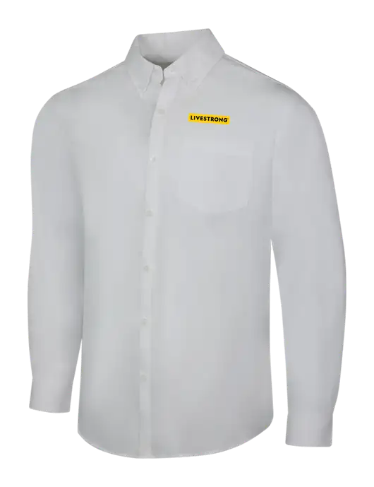 White Long Sleeve Carefree Poplin Shirt w/LIVESTRONG Logo