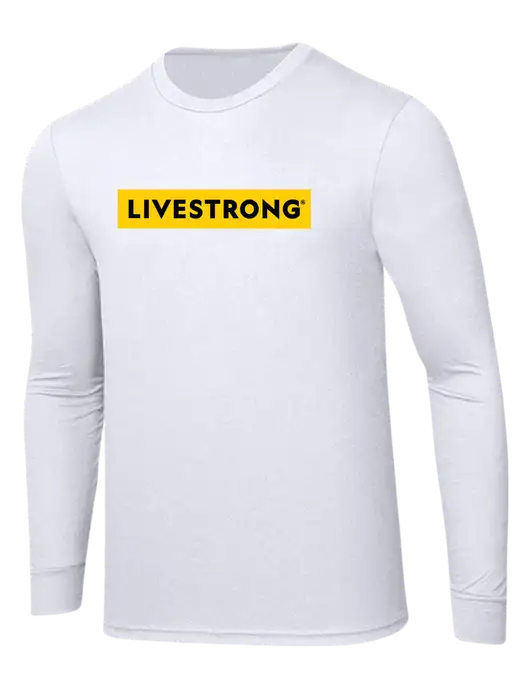 Simply Soft Long Sleeve White 4.5 oz, Poly/Combed Ring Spun Cotton T-Shirt w/LIVESTRONG Logo