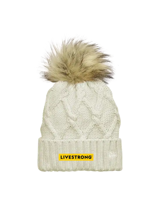New Era Ivory Faux Fur Pom Beanie w/LIVESTRONG Logo