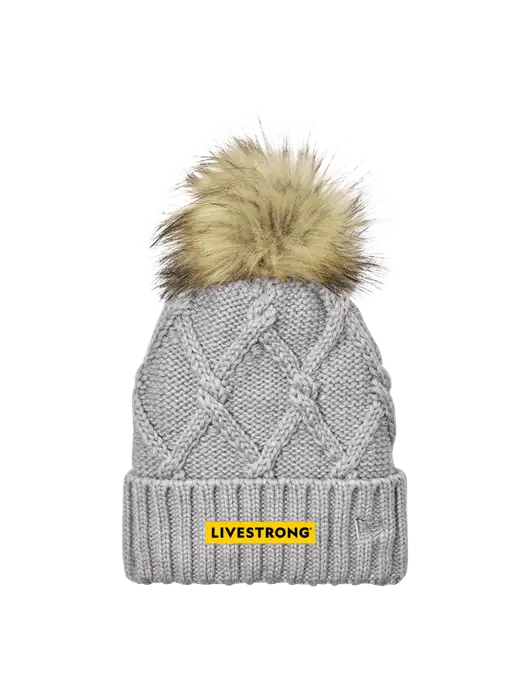 New Era Light Grey Faux Fur Pom Beanie w/LIVESTRONG Logo