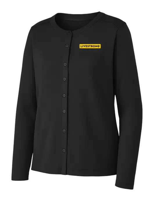 Black Womens Concept Stretch Button-Front Cardigan Sweater w/LIVESTRONG Logo