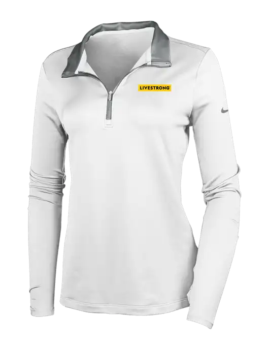 NIKE White/Dark Grey Womens Dry-Fit Stretch 1/2 Zip Cover-Up w/LIVESTRONG Logo