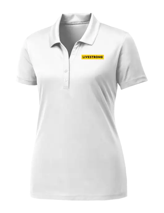 Womens White PosiCharge Competitor Polo w/LIVESTRONG Logo