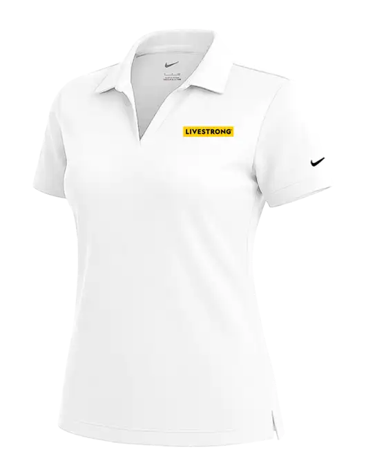 NIKE White Womens Dri-Fit Micro Pique Polo w/LIVESTRONG Logo