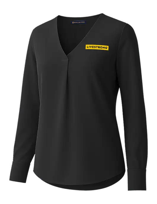 Brooks Brothers Womens Black Open-Neck Satin Blouse  w/LIVESTRONG Logo