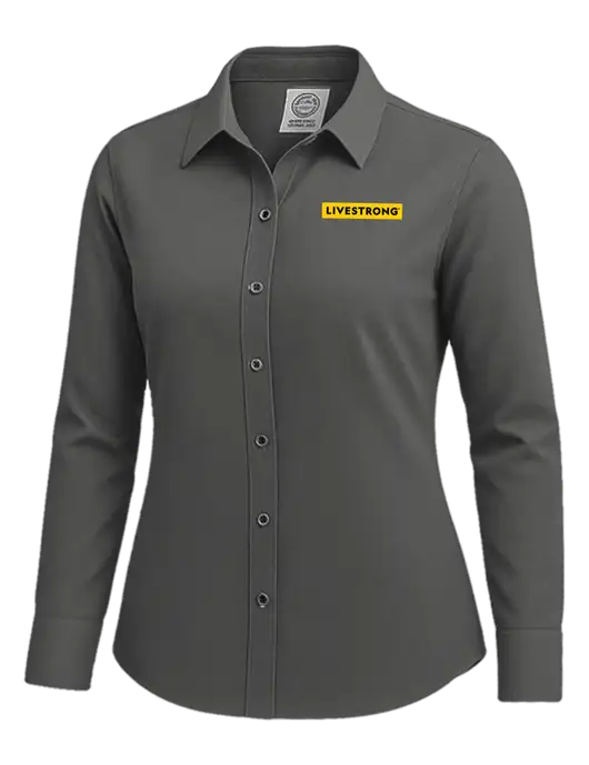 Brooks Brothers Womens Dark Grey Wrinkle-Free Stretch Nailhead Shirt w/LIVESTRONG Logo
