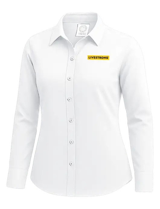 Brooks Brothers Womens White Wrinkle-Free Stretch Nailhead Shirt w/LIVESTRONG Logo