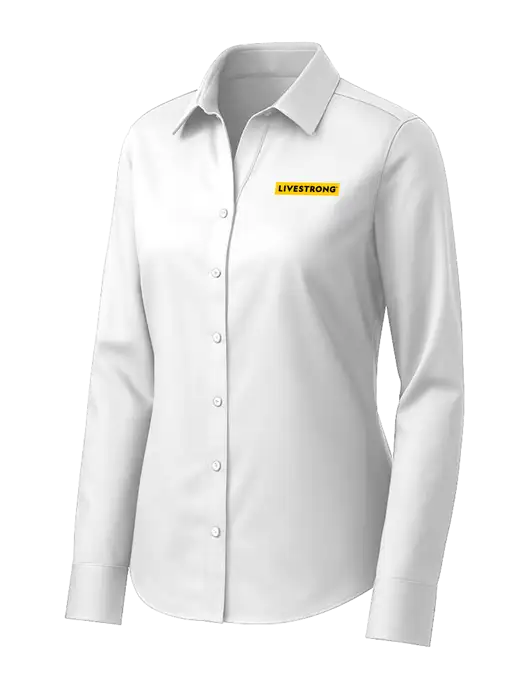 Brooks Brothers Womens White Wrinkle-Free Stretch Pinpoint Shirt w/LIVESTRONG Logo