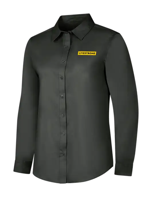 Dark Grey Womens Long Sleeve Superpro React Twill Shirt w/LIVESTRONG Logo