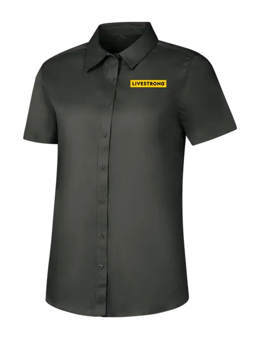 Womens Dark Grey Short Sleeve Superpro React Twill Shirt w/LIVESTRONG Logo