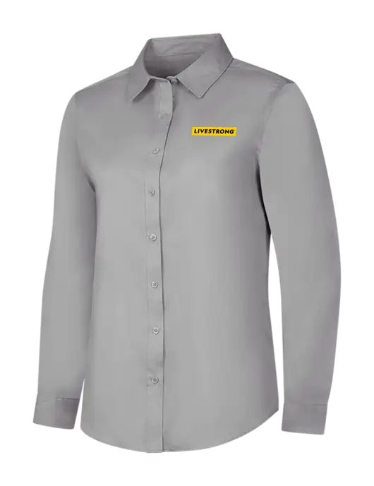 Light Grey Womens Long Sleeve Superpro React Twill Shirt w/LIVESTRONG Logo