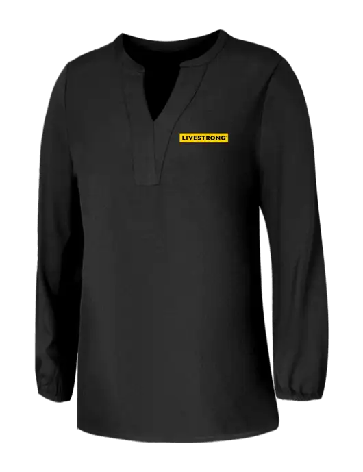 Mercer+Mettle Womens Deep Black Stretch Crepe 3/4 Sleeve Blouse w/LIVESTRONG Logo
